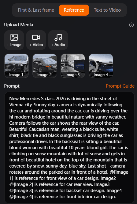 Seedance 2.0 step 1 - enter prompt and references