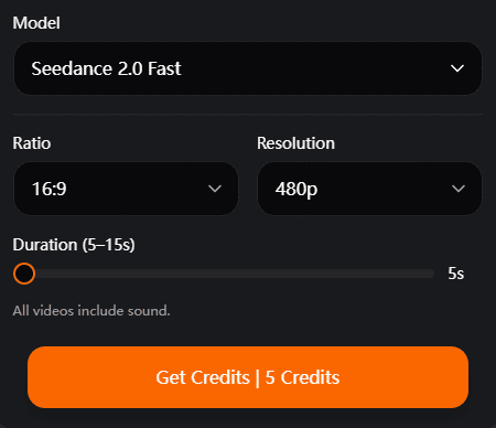 Seedance 2.0 step 2 - configure duration and audio
